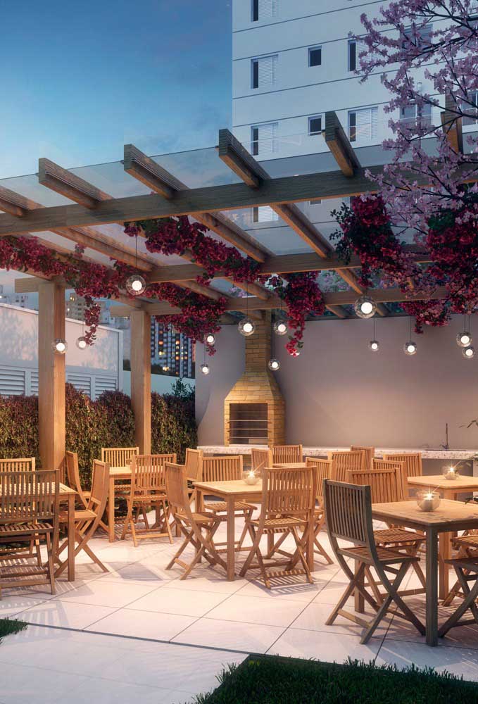 Gourmet social area with pergola and brick barbecue in sight 