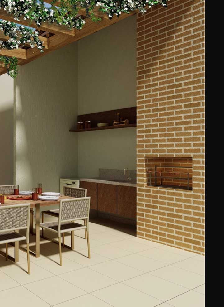 Classic gourmet space with brick barbecue and sink