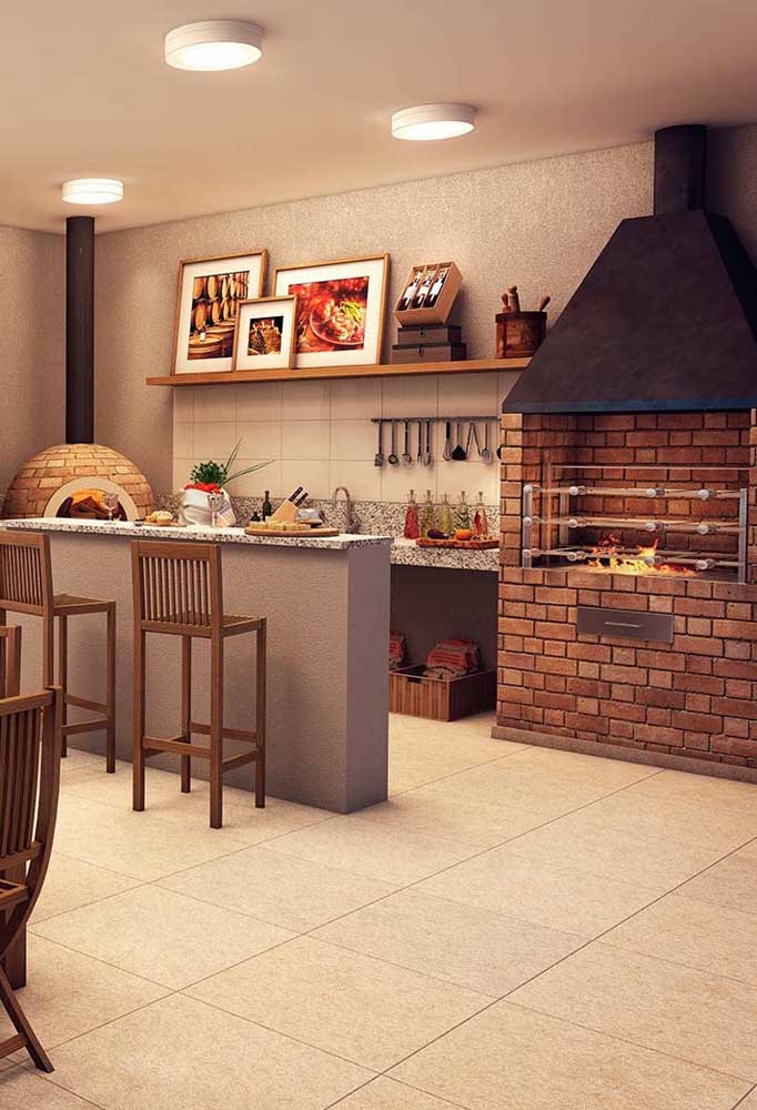 Barbecue and brick wood oven for the super well-decorated gourmet space