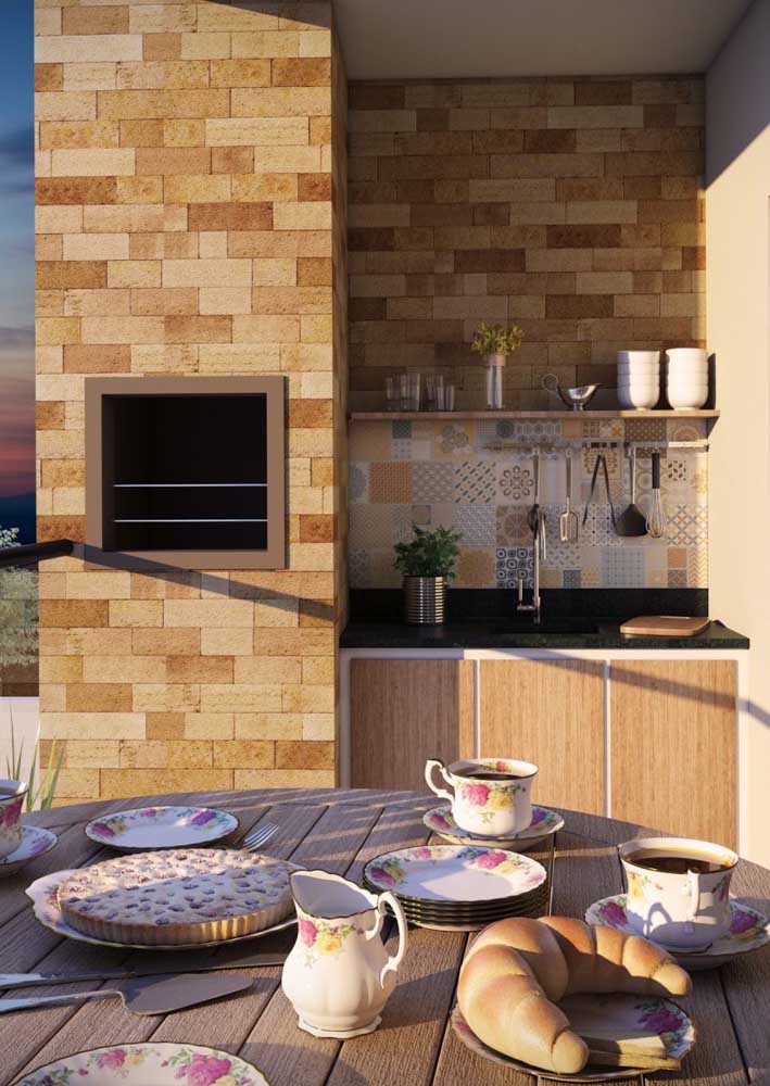 In this small apartment balcony, the brick barbecue was built into the wall and there was space for the planned sink and cabinet