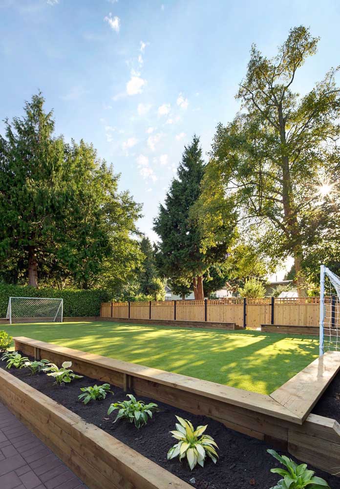 Soccer field lined with soft green grass and shorts