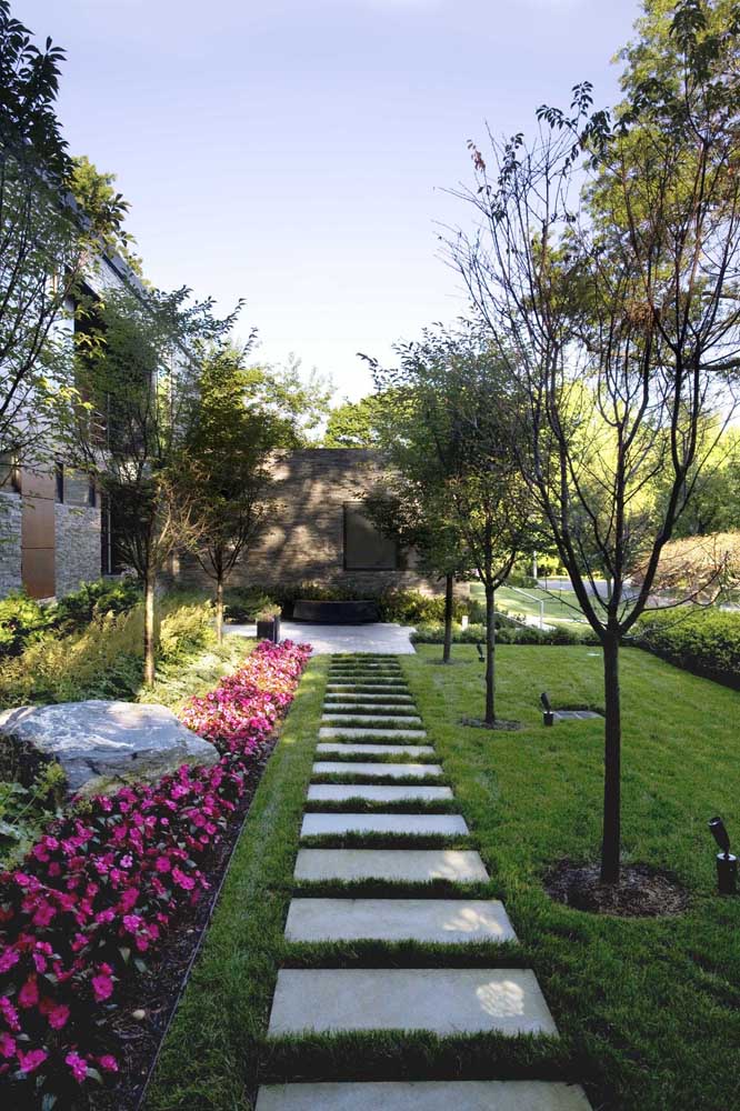 São Carlos grass between the flower bed and the concrete walkway 