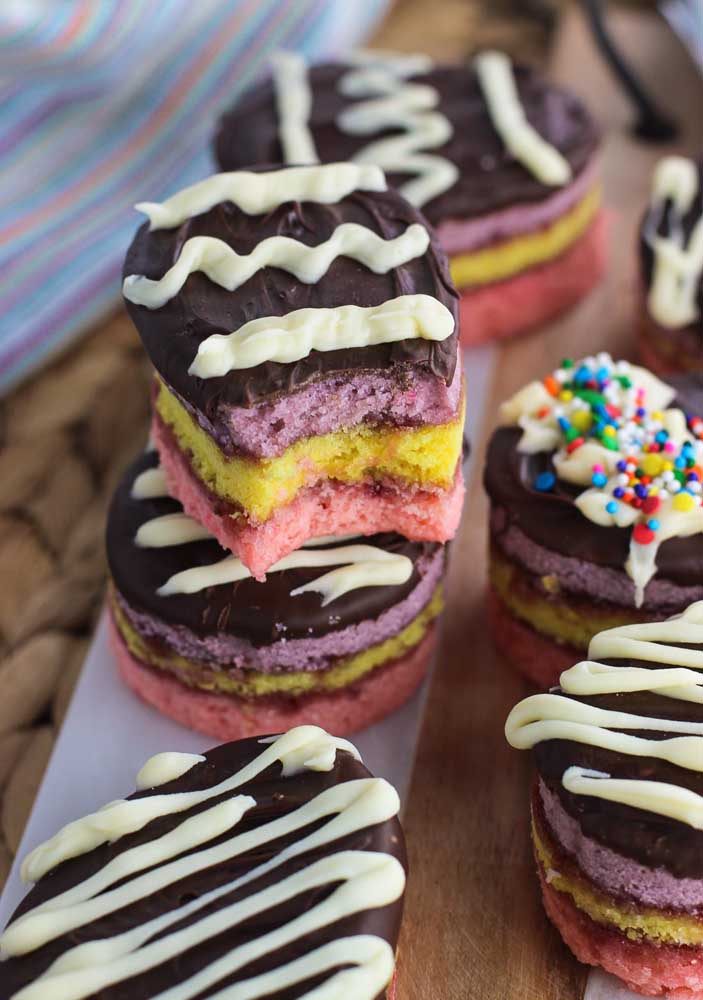 Easter Egg shaped cookies in three layers with cream