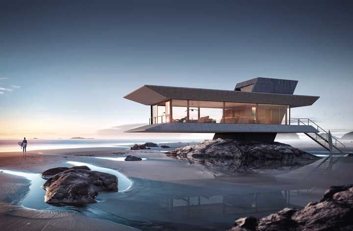 How about a pre-molded house on top of the stone? And on the beach? And glass? Very unusual, but incredibly beautiful