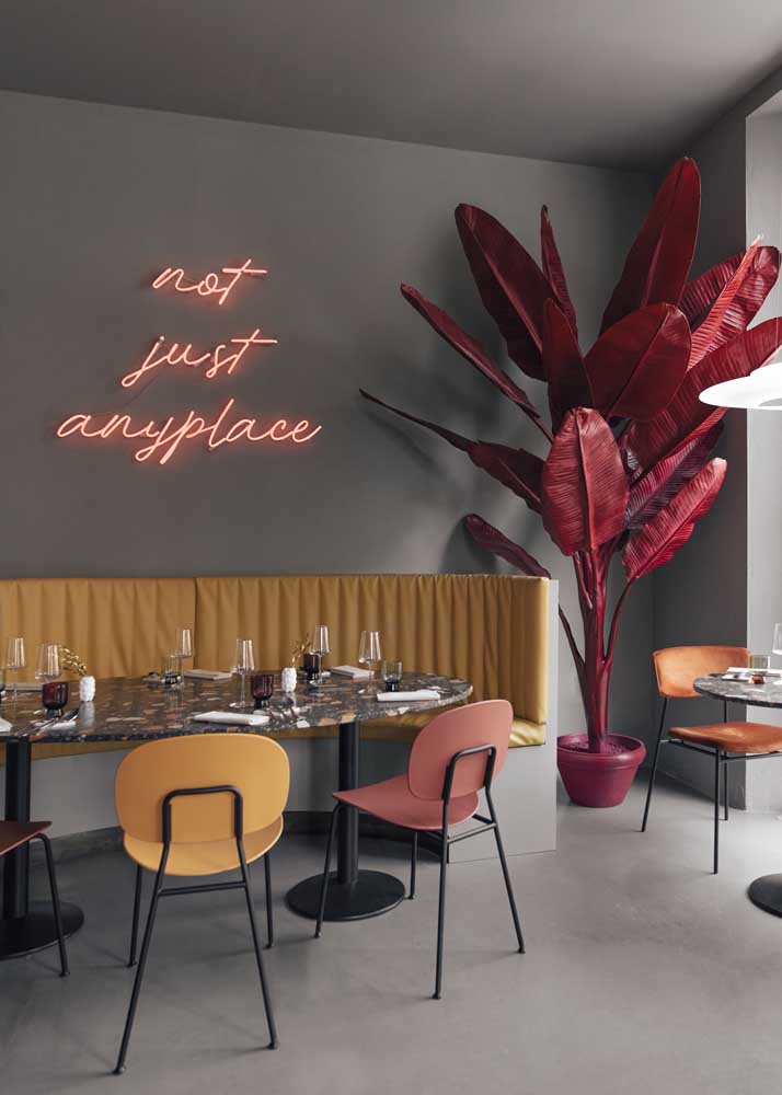 Neon sign matching the decor color palette