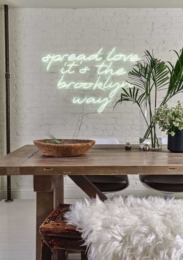 Rustic decor with neon sign