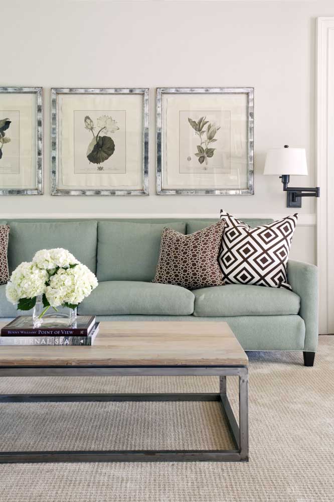 Light blue sofa with patterned cushions for the classic and elegant living room