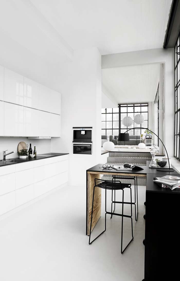 Clean and modern black and white kitchen