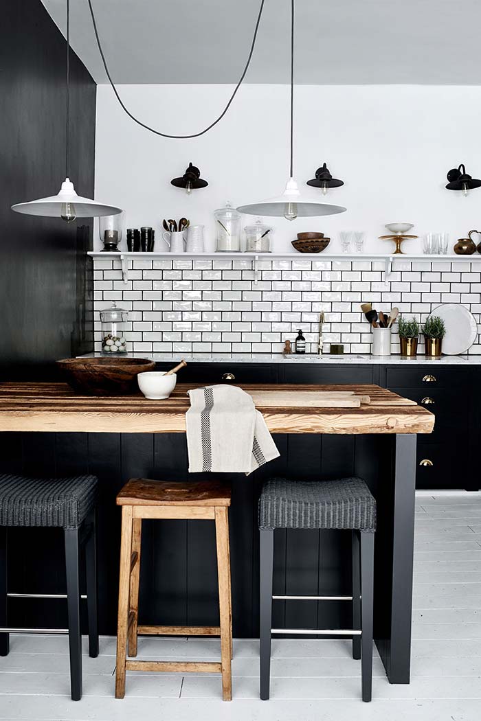 Black and white kitchen with rustic details