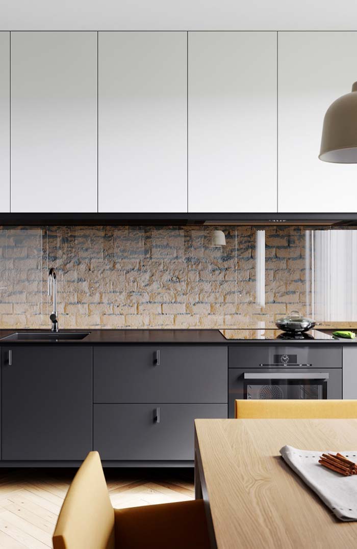 Bricks in black and white kitchen
