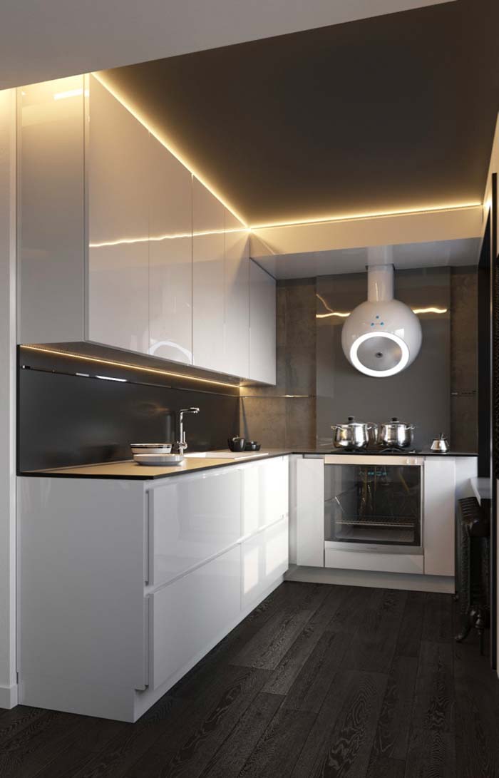 White to illuminate the black and white kitchen
