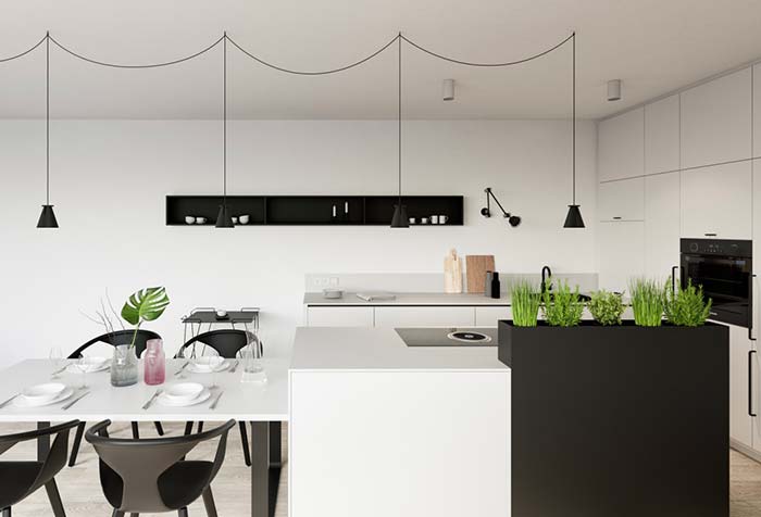 Black niches in the black and white kitchen
