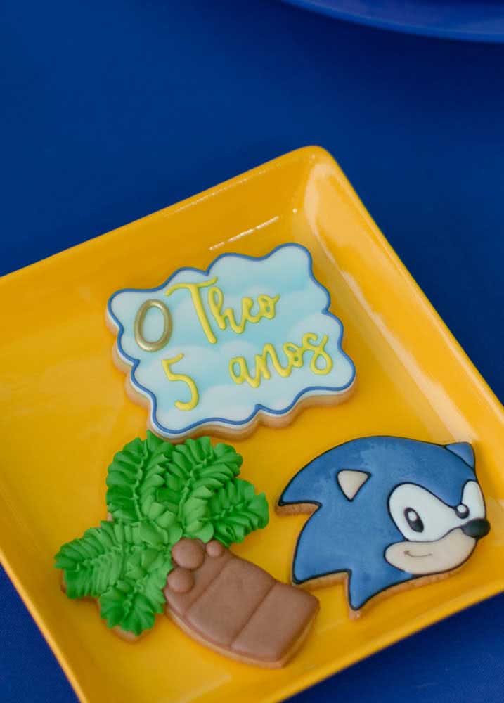 Biscoitos personalizados para festa Sonic. Crie os desenhos e os recadinhos que desejar