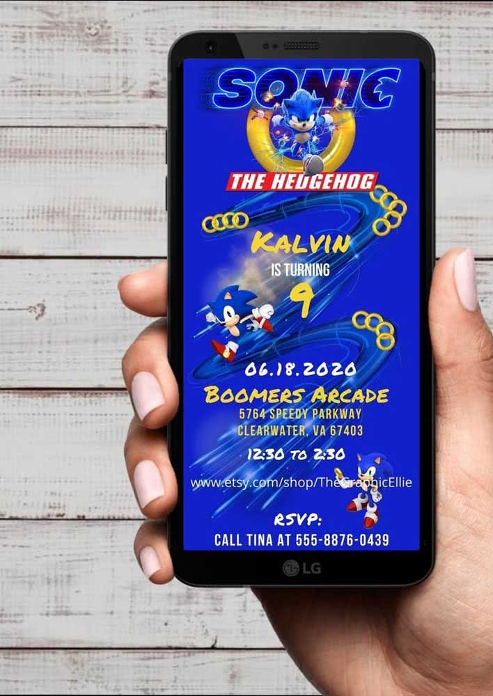 Inspiração de convite digital para a festa Sonic