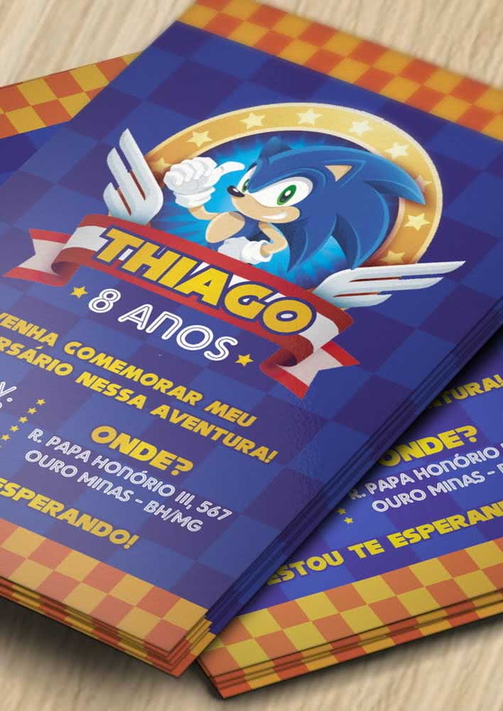 Convite simples para festa Sonic, mas que super representa o personagem