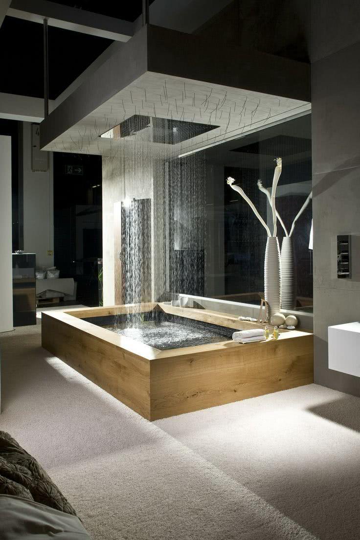 Luxury bathtub with overhead shower