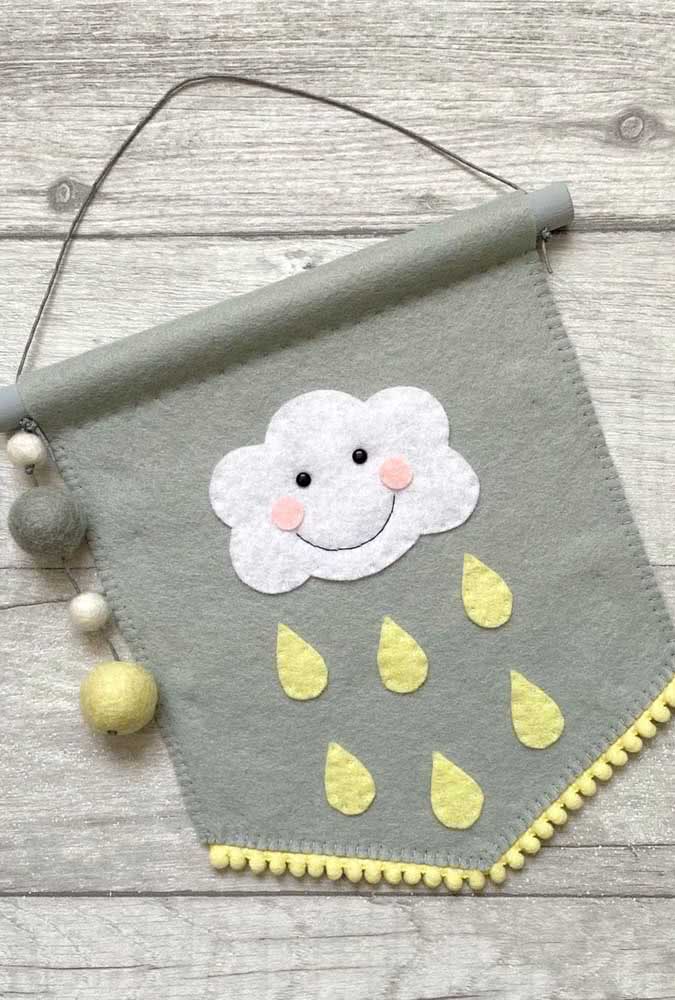 Felt flag decorated with what?  Felt cloud, of course!