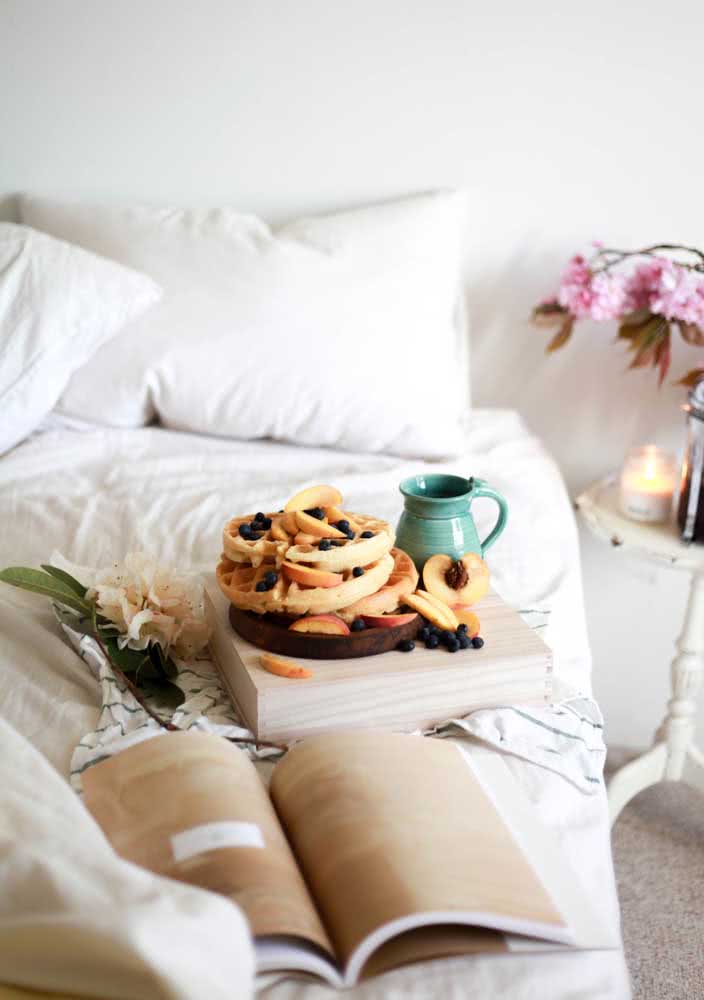 Breakfast in bed accompanied by a good book