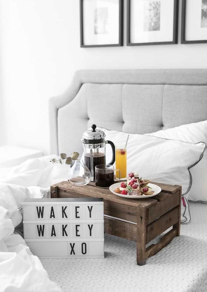 Don't you have a tray for breakfast in bed?  Improvise one with wooden crate!