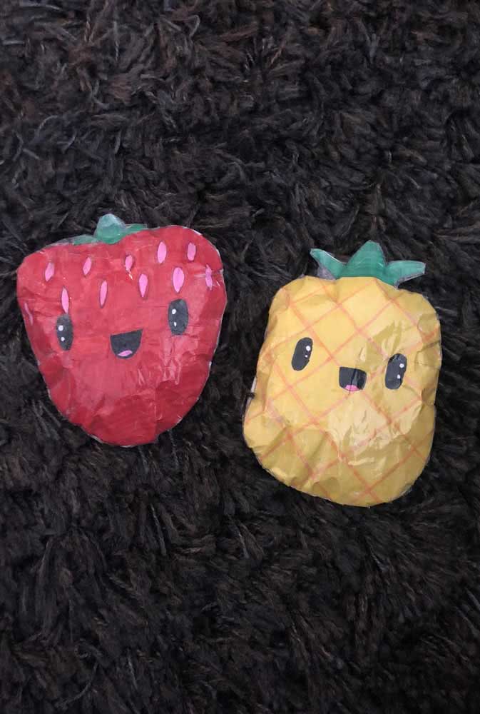 Strawberry and paper squishy pineapple.  Make fun faces on fruits